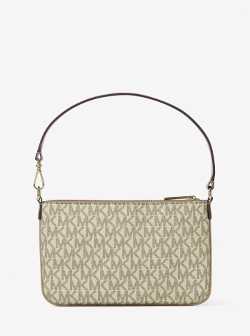 Jet Set Small Metallic Signature Logo Wristlet