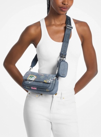 Jet Set Travel Small Embellished Denim Crossbody Bag With Pouch