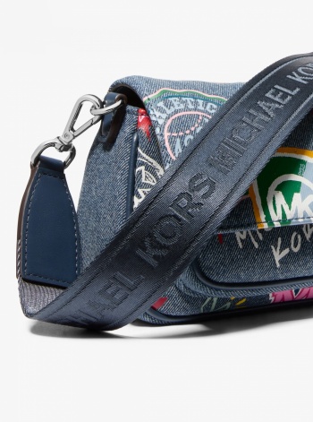 Jet Set Travel Small Embellished Denim Crossbody Bag With Pouch