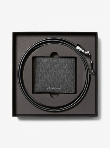 Michael Kors Mens Signature Logo Wallet and Reversible Belt Gift Set