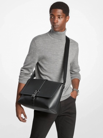 Michael Kors Mens Cyrus Medium Pebbled Leather Messenger Bag