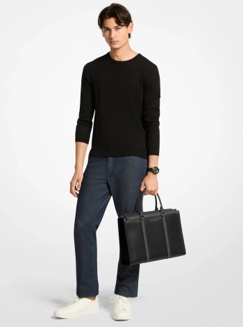Michael Kors Mens Cooper Pebbled Leather and Signature Logo Briefcase