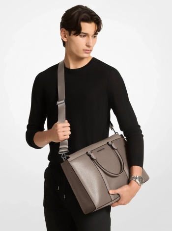 Michael Kors Mens Cooper Pebbled Leather and Signature Logo Briefcase