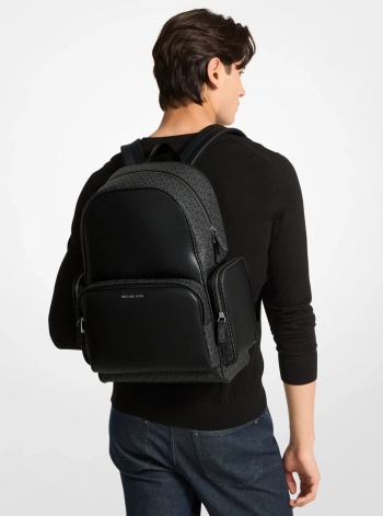 Michael Kors Mens Cooper Leather and Signature Logo Backpack