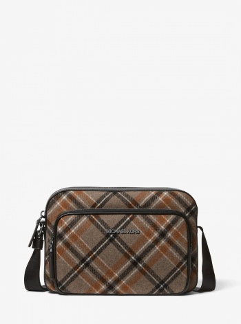 Michael Kors Mens Cooper Plaid Wool Blend Flight Bag