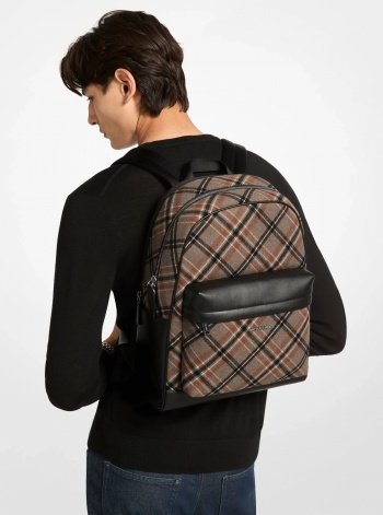 Michael Kors Mens Pacey Plaid Print Wool Blend Backpack