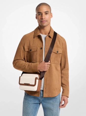 Michael Kors Mens Cooper Medium Pebbled Leather and Signature Logo Camera Crossbody Bag