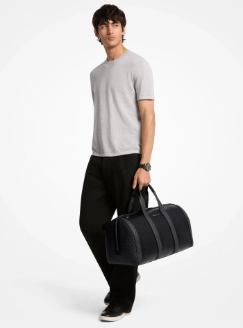Michael Kors Mens Cooper Pebbled Leather and Signature Logo Duffel Bag