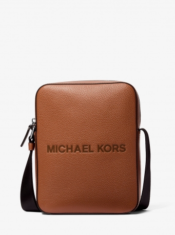 Michael Kors Mens Cooper Logo Embossed Pebbled Leather Messenger Bag