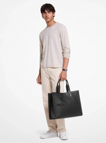 Michael Kors Mens Cooper Logo Embossed Pebbled Leather Tote Bag