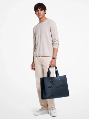 Michael Kors Mens Cooper Logo Embossed Pebbled Leather Tote Bag