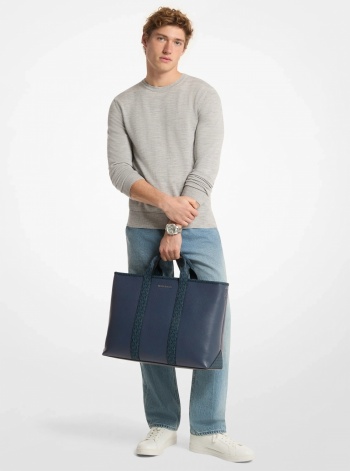 Michael Kors Mens Cooper Medium Pebbled Leather and Signature Logo Tote Bag
