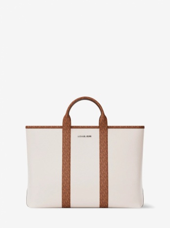 Michael Kors Mens Cooper Medium Pebbled Leather and Signature Logo Tote Bag