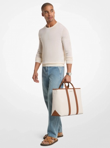 Michael Kors Mens Cooper Medium Pebbled Leather and Signature Logo Tote Bag