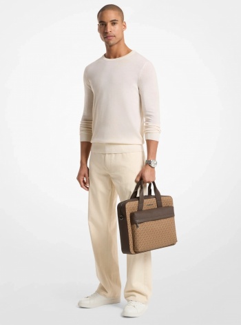 Michael Kors Mens Pacey Medium Signature Logo Pocket Briefcase