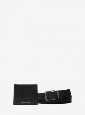 Michael Kors Mens Signature Logo Wallet and Belt Gift Set