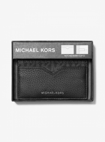 Michael Kors Mens Hudson Pebbled Leather and Signature Logo Money Clip Card Case