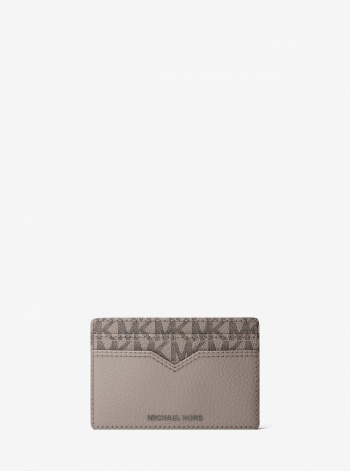 Michael Kors Mens Hudson Pebbled Leather and Signature Logo Money Clip Card Case