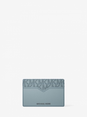 Michael Kors Mens Hudson Pebbled Leather and Signature Logo Money Clip Card Case