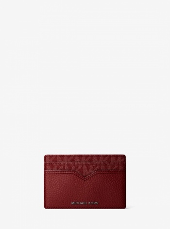 Michael Kors Mens Hudson Pebbled Leather and Signature Logo Money Clip Card Case