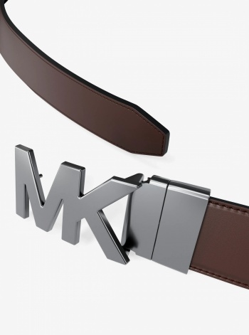 Michael Kors Mens Reversible Logo Embossed Leather Buckle Belt