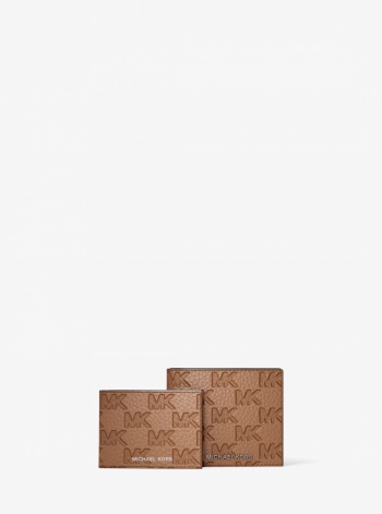 Michael Kors Mens Hudson Logo Embossed Leather Billfold Wallet and Passcase