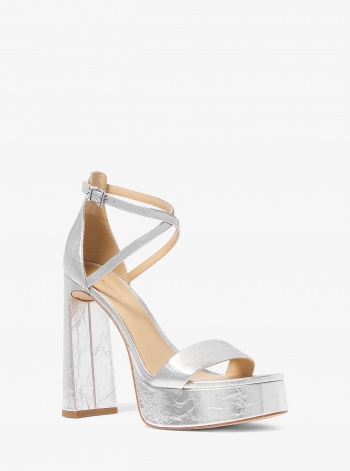 Michael Kors Cami Crackled Metallic Leather Platform Sandal