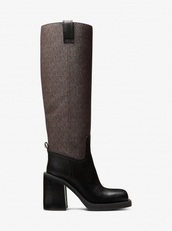 MICHAEL Michael Kors Houston Signature Logo and Leather Block Heel Boot