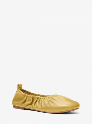 Michael Kors Bri Ruched Leather Ballet Flat