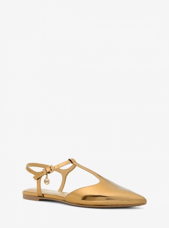 Michael Kors Cherie Snake Embossed Metallic Leather T-Strap Flat