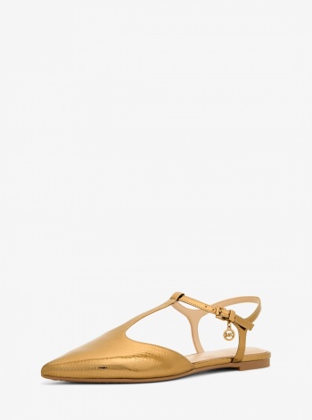 Michael Kors Cherie Snake Embossed Metallic Leather T-Strap Flat