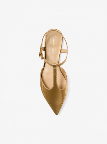 Michael Kors Cherie Snake Embossed Metallic Leather T-Strap Flat