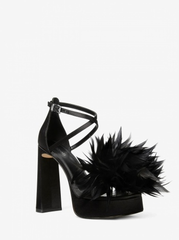 Michael Kors Cami Feather Trim Satin Platform Sandal