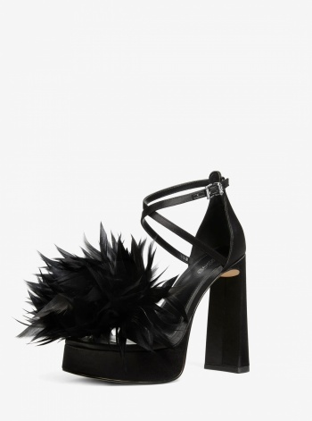 Michael Kors Cami Feather Trim Satin Platform Sandal