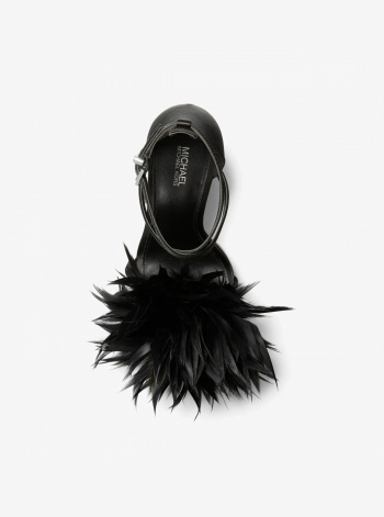Michael Kors Cami Feather Trim Satin Platform Sandal