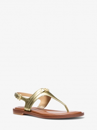 MICHAEL Michael Kors Mandy Metallic Leather T-Strap Sandal