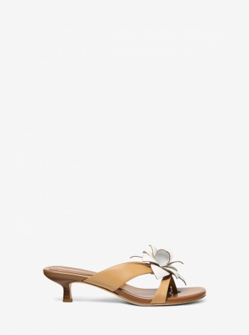Michael Kors Jacie Floral Embellished Leather Kitten Heel Sandal