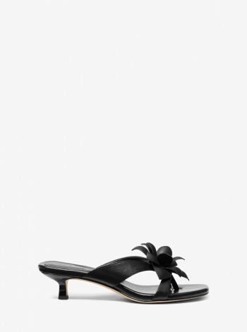 Michael Kors Jacie Floral Embellished Leather Kitten Heel Sandal