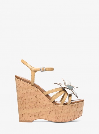Michael Kors Jacie Floral Embellished Leather Wedge Sandal