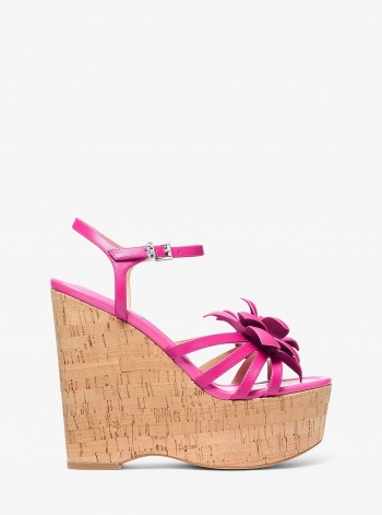 Michael Kors Jacie Floral Embellished Leather Wedge Sandal