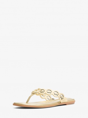 Michael Kors Janie Perforated Logo Metallic Leather Sandal