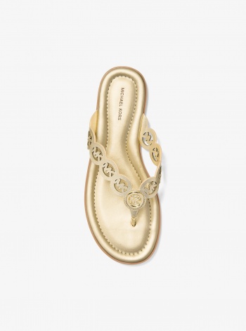 Michael Kors Janie Perforated Logo Metallic Leather Sandal