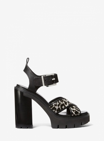 Michael Kors Colby Leopard Print Calf Hair Lug Platform Sandal