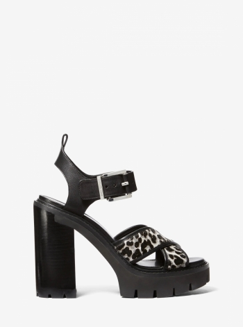 MICHAEL Michael Kors Colby Leopard Print Calf Hair Lug Platform Sandal