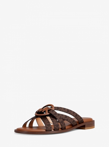 Michael Kors Erika Signature Logo and Leather Sandal
