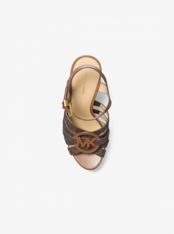 Michael Kors Erika Leather and Signature Logo Wedge Sandal