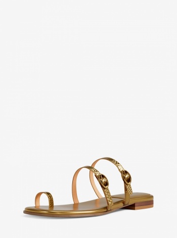 Michael Kors Kya Metallic Snake Embossed Leather Flat Sandal