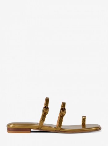 MICHAEL Michael Kors Kya Metallic Snake Embossed Leather Flat Sandal