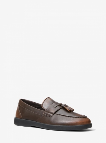 Michael Kors Mens Wesley Tassel Burnished Leather Loafer
