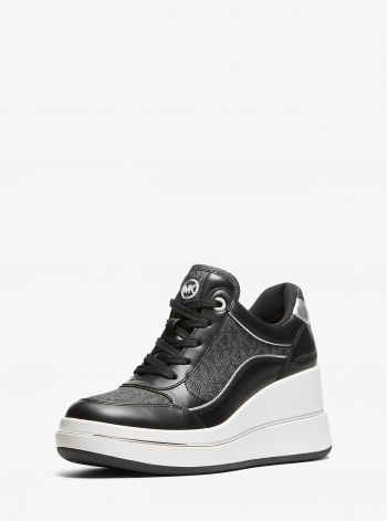 Michael Kors Emmy Signature Logo and Leather Wedge Trainer
